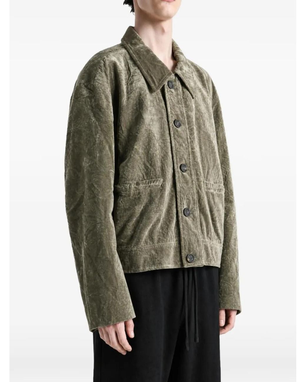 Ziggy Chen Green Crinkled-Effect Button-Up Jacket for men