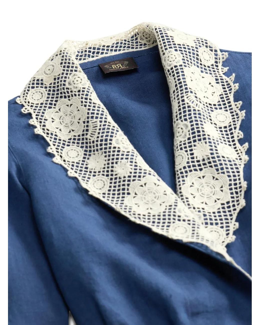 RRL Blue Lace-Trim Wrap Blouse
