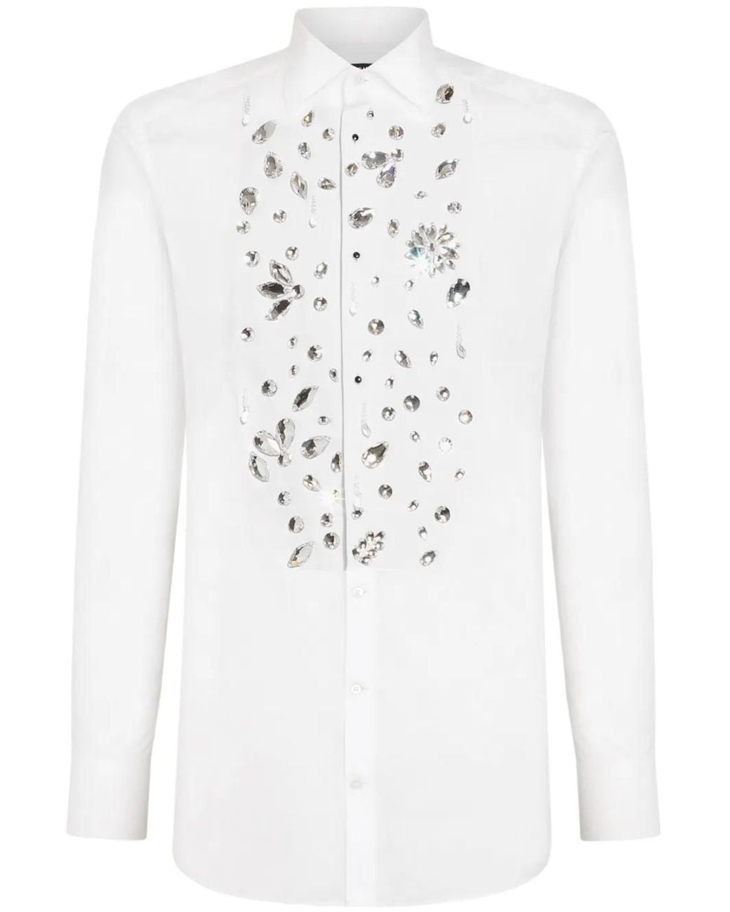 Dolce & Gabbana White Rhinestone-Embellished Cotton Shirt for men