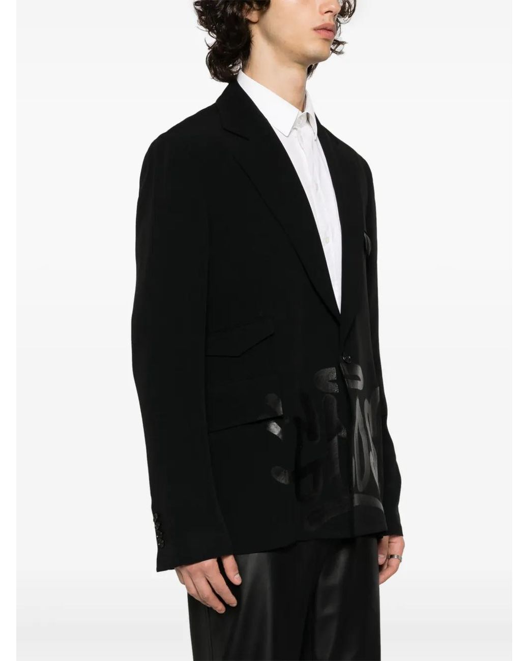 Gcds Black Graffiti-Print Silk Blazer