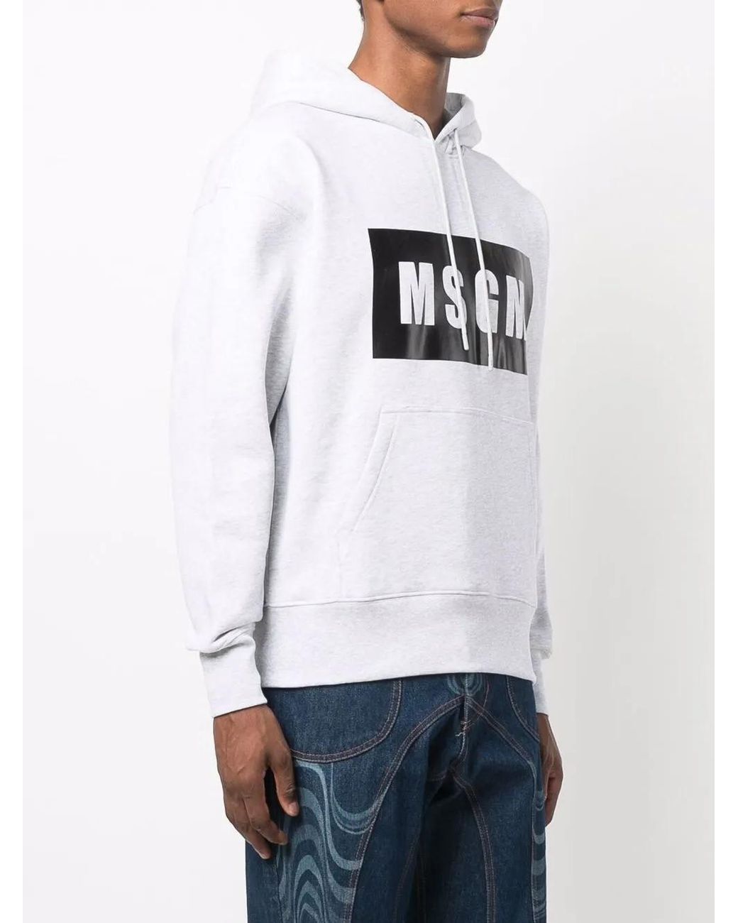 MSGM White Logo-Print Cotton Hoodie for men