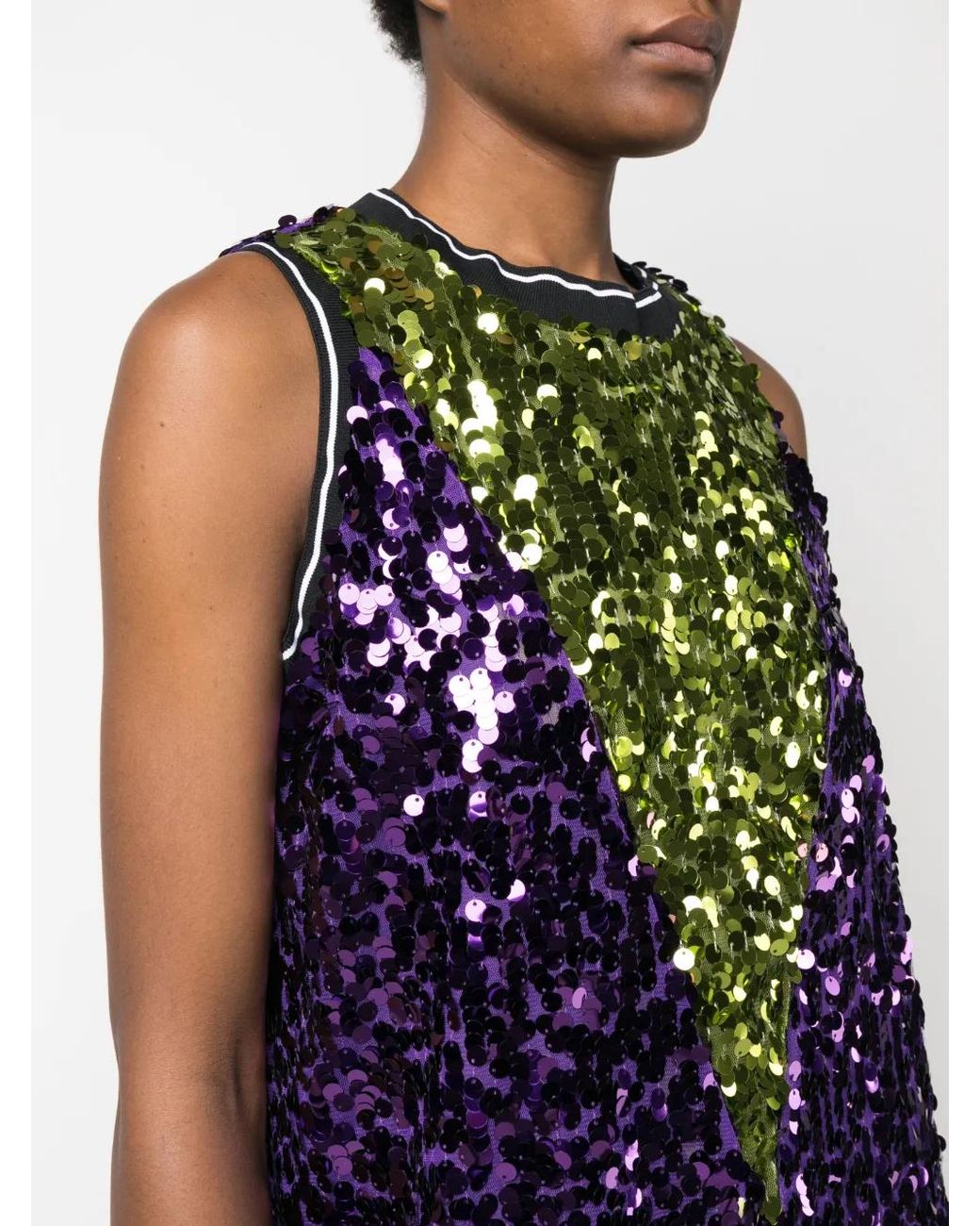 Plan C Purple Colour-Block Sequin Midi Dress