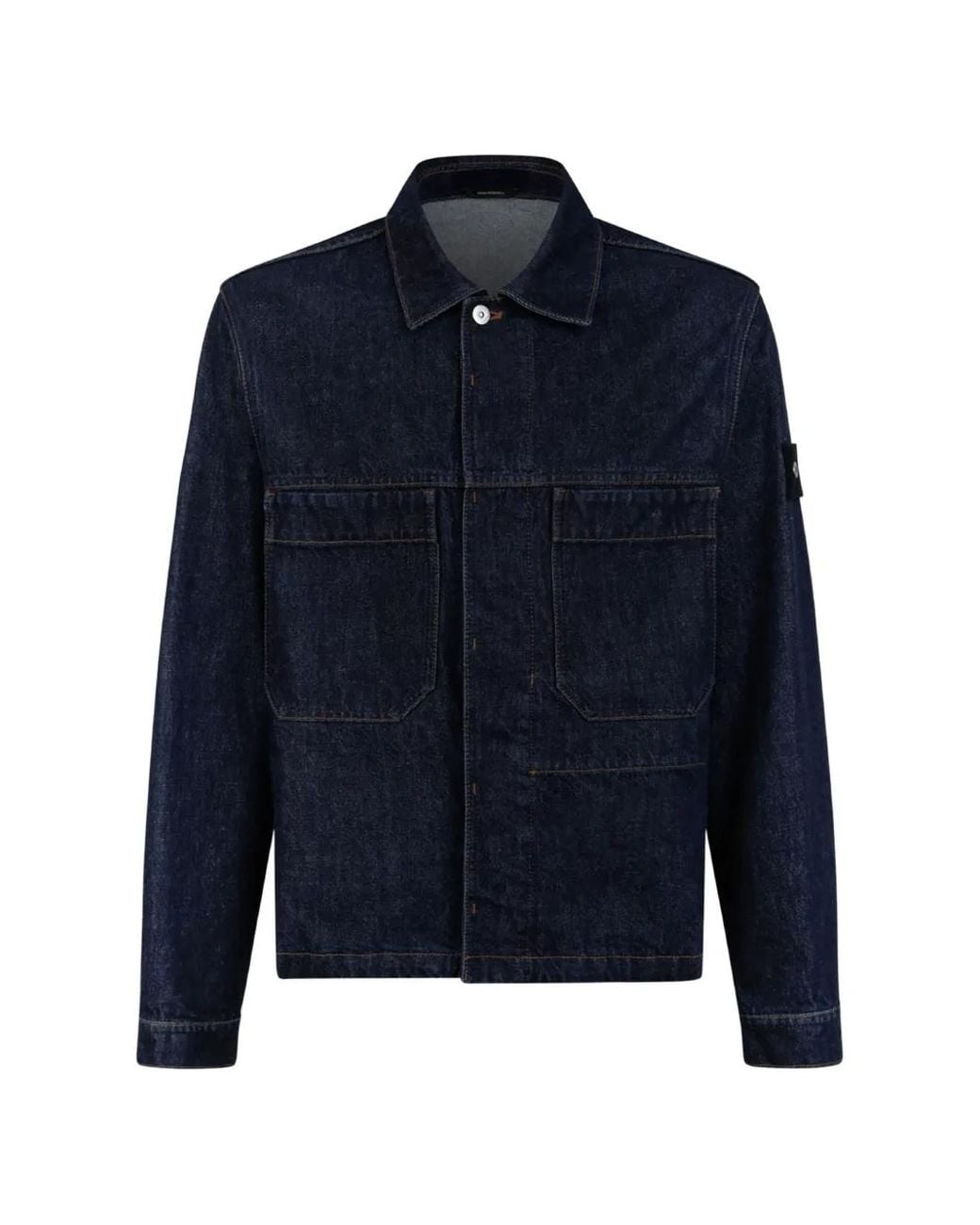 Stone Island Blue Logo-Patch Denim Jacket for men