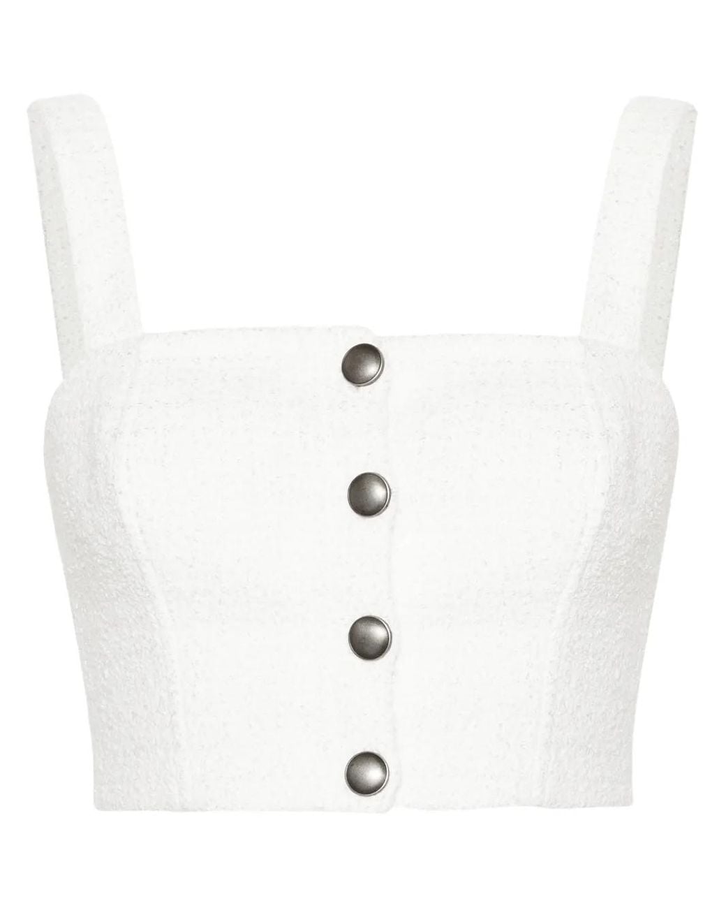 Alessandra Rich White Checked Tweed Crop Top