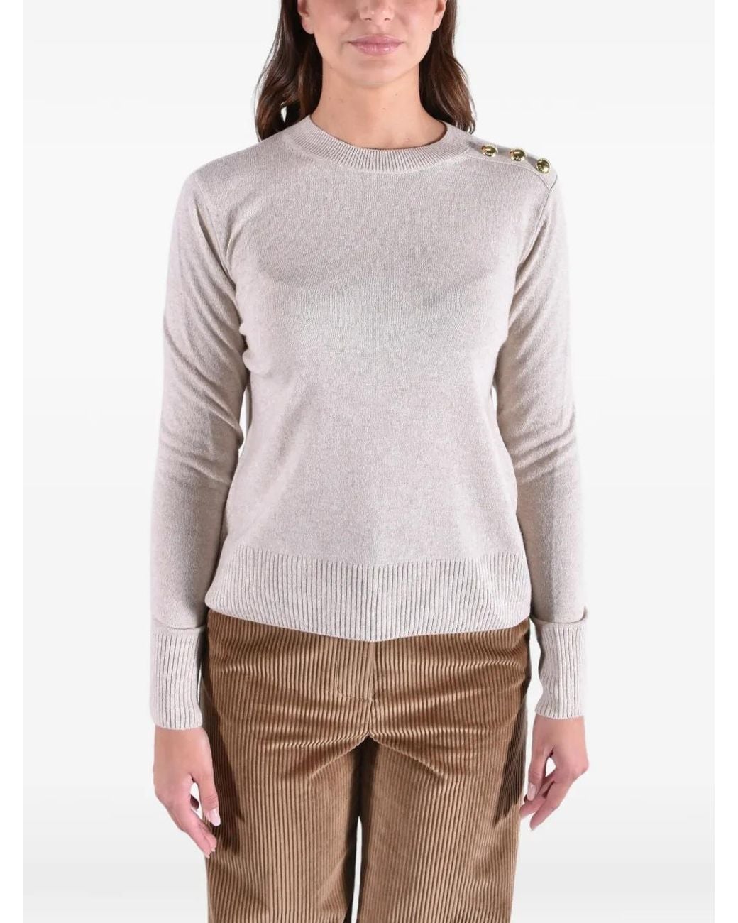 Barbour Gray Eleanor Button-Detail Crew-Neck Sweater