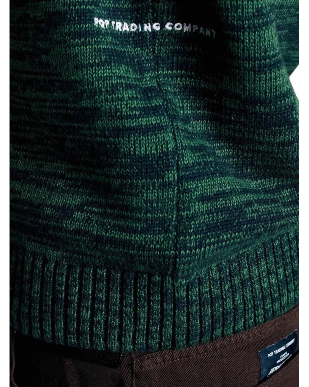 Pop Trading Co. Green Melange-Knit Logo-Embroidered Sweater for men