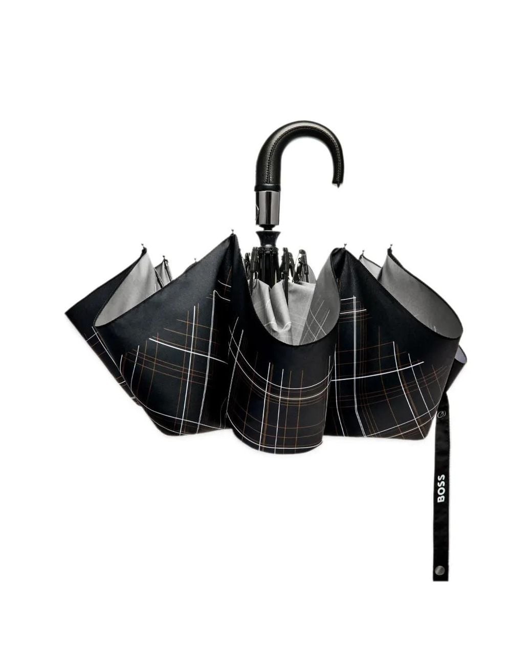 Boss Black Checkered Pocket Umbrella