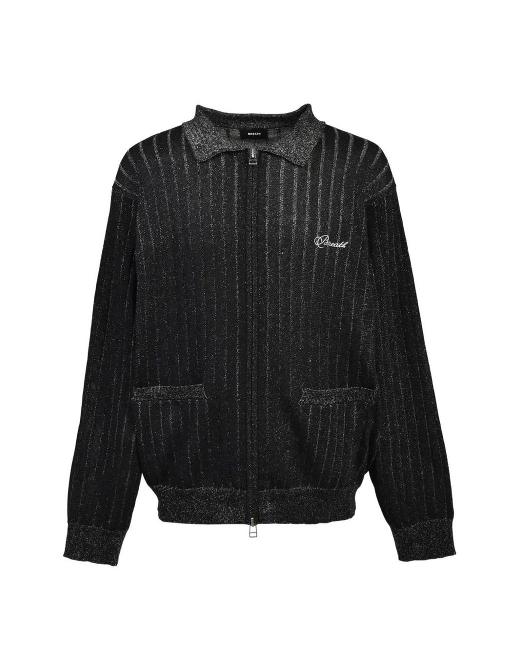 BREATH Black Ribbed Patch-Pocket Cardigan for men