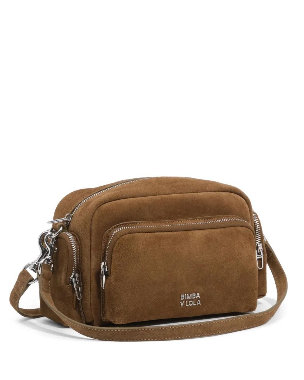 Bimba Y Lola Brown Large Suede Pocket Crossbody Bag