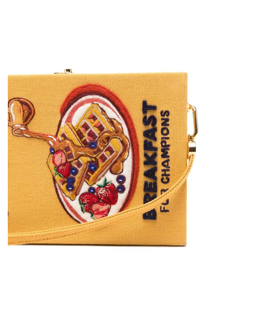 Olympia Le-Tan Orange Pochette Waffles Breakfast For Champions Brodée