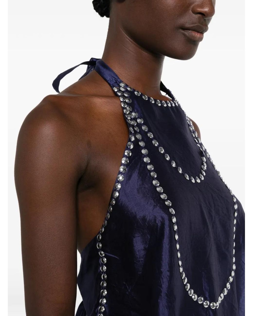 GIMAGUAS Blue Embellished Halterneck Top