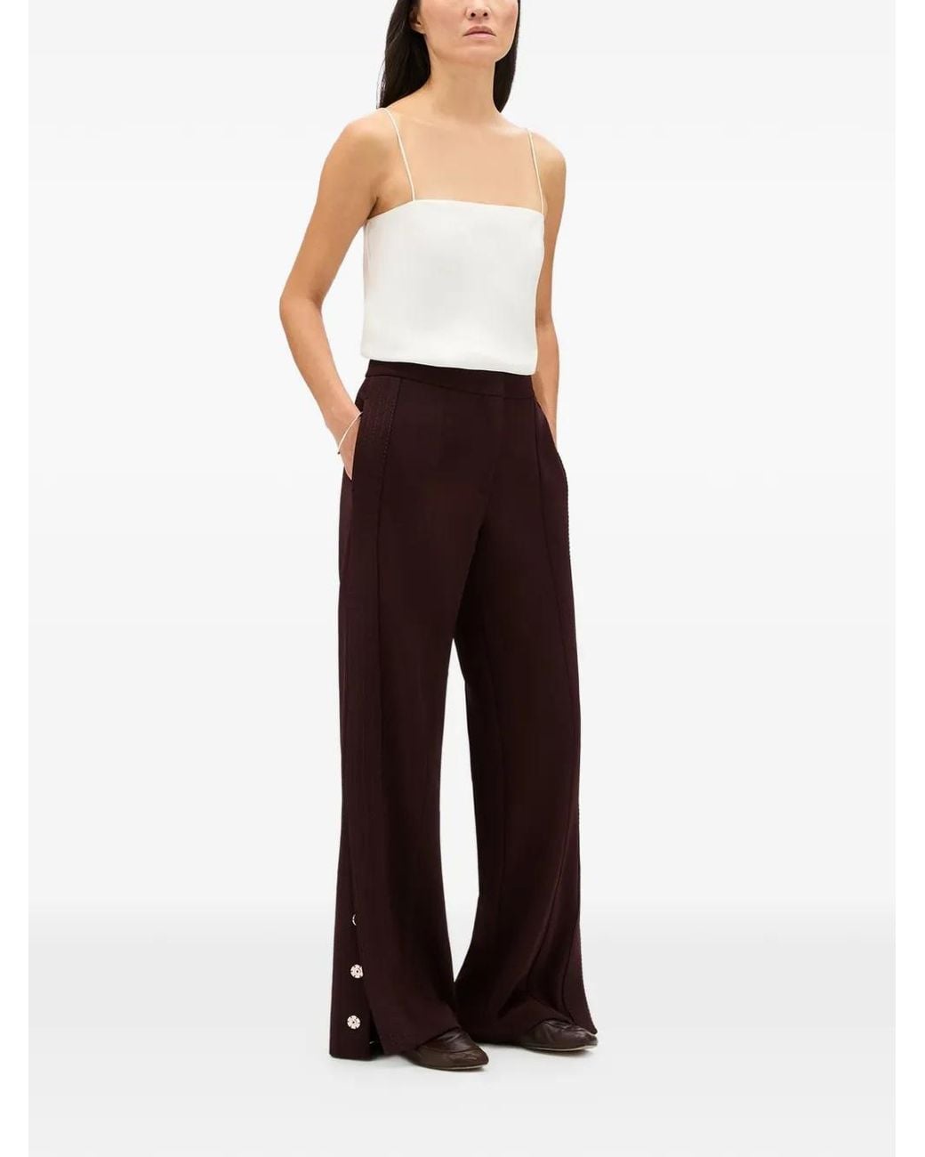 Another Tomorrow Purple Graphic-Stitch Trousers