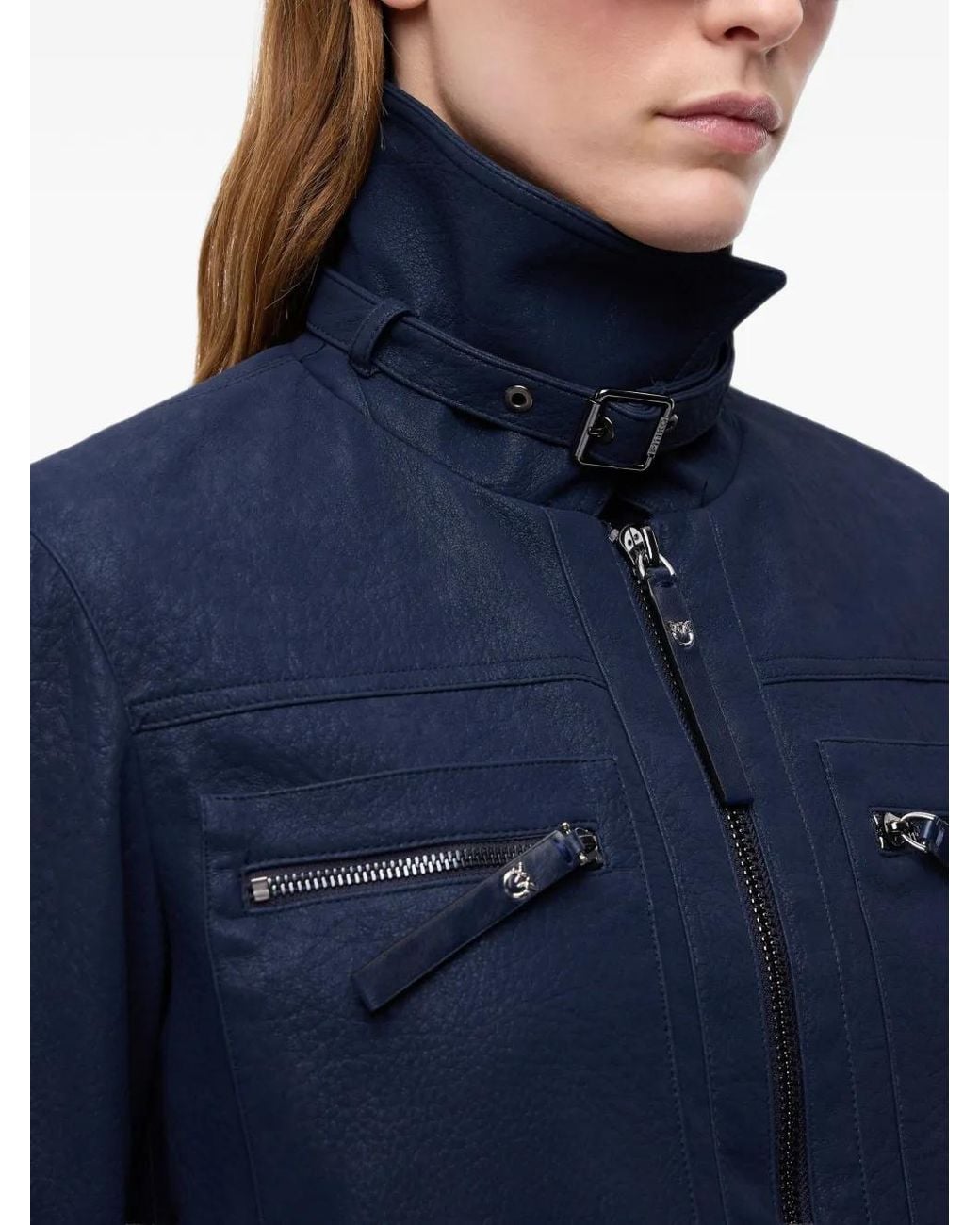 Pinko Blue Arzignano Cropped Nubuck Leather-Effect Jacket
