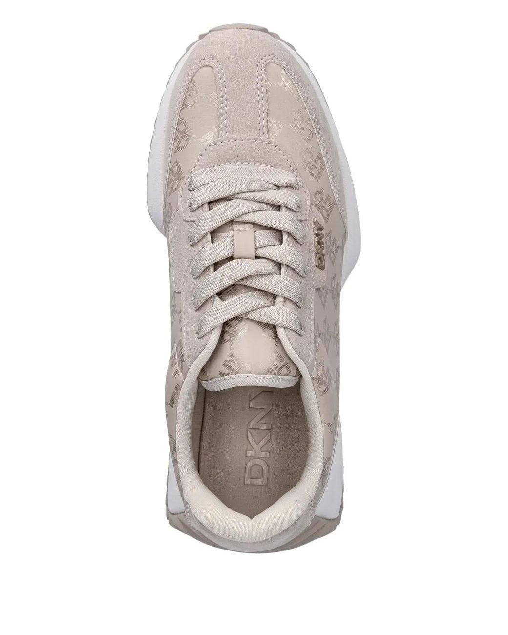 DKNY White Logo-Print Lace-Up Sneakers