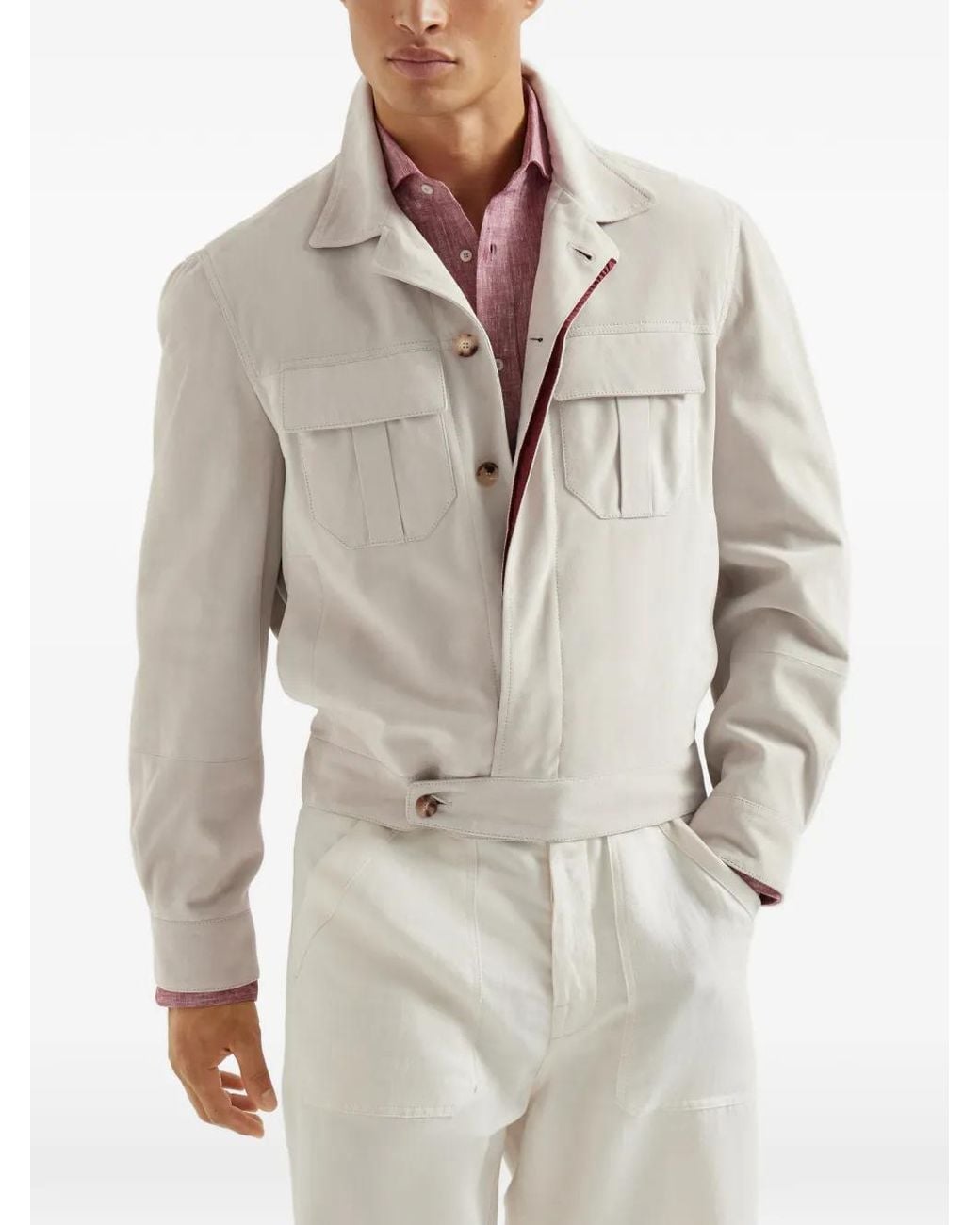 Brunello Cucinelli Gray Buttoned Suede Jacket for men