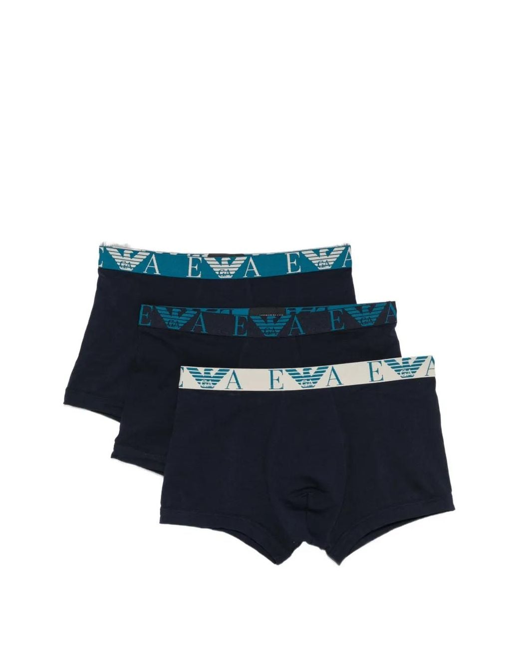 Emporio Armani Blue Logo-Waistband Boxers (Pack Of Three) for men