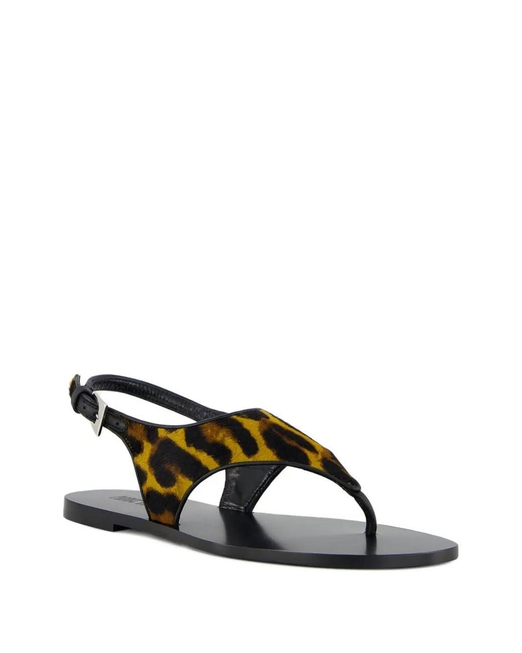 Paris Texas Black Leopard-Print Flat Sandals