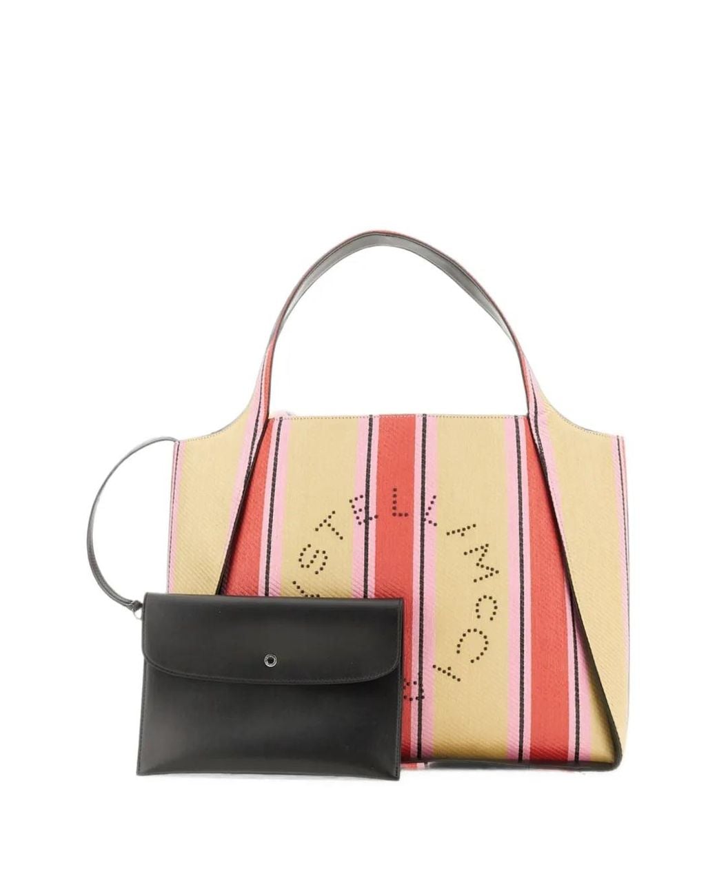 Stella McCartney Red Perforated Logo Striped Tote Bag
