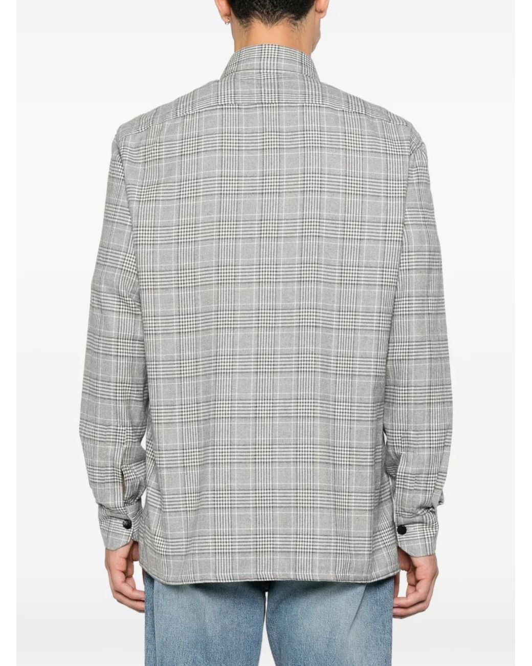 Kiton Gray Prince Of Wales Check Shirt for men