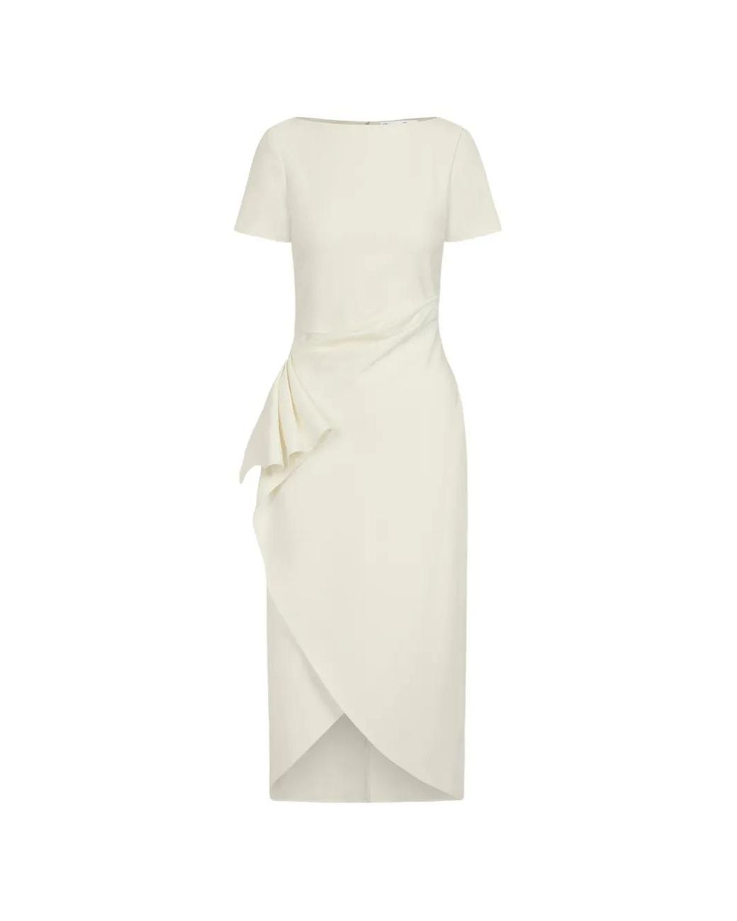 Oscar de la Renta White Drape-Detail Wool Dress