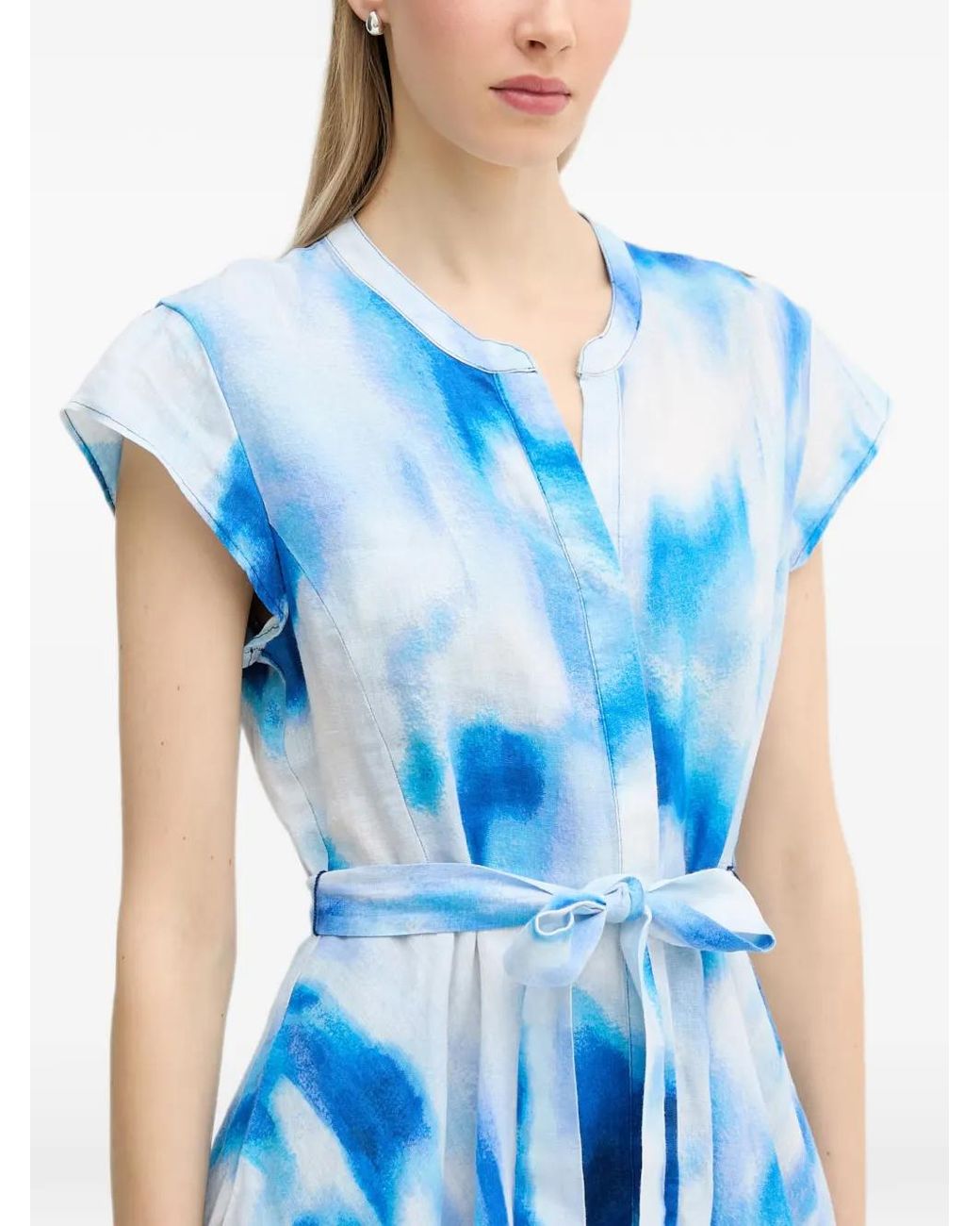 DKNY Blue Tie-Dye Linen Asymmetric Dress
