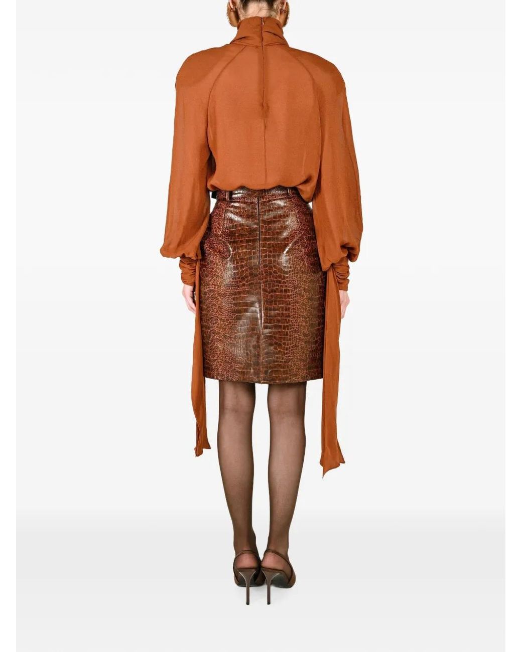 ROWEN ROSE Brown Jupe Crayon À Embossage Façon Croco