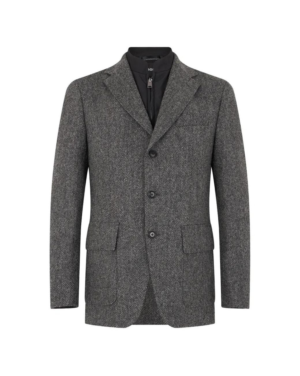 Boss Gray Herringbone-Pattern Double-Layer Blazer for men