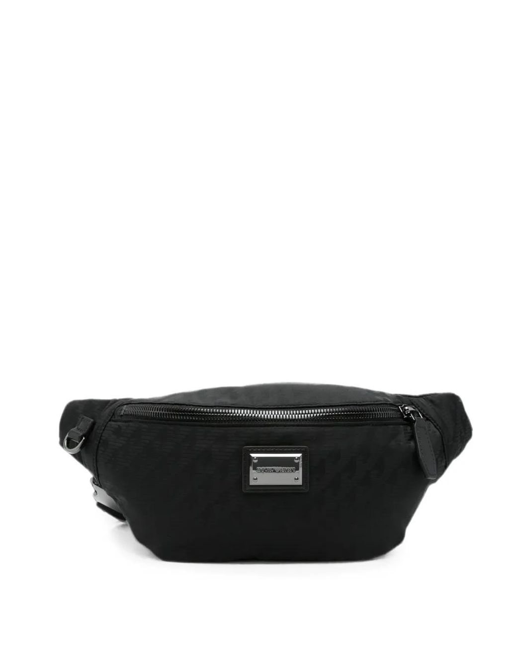 Emporio Armani Black Monogram-Pattern Logo-Plaque Belt Bag for men