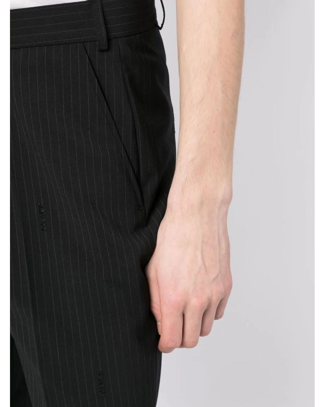 Palmier Black Pinstripe Tailored Suit Trousers for men