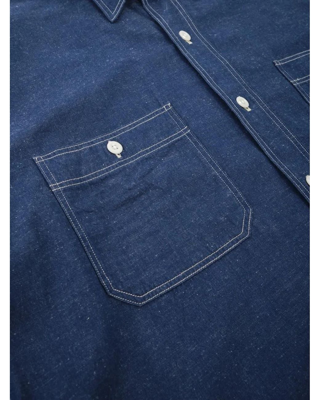 Kaptain Sunshine Blue Contrast-Stitch Chest-Pockets Shirt for men