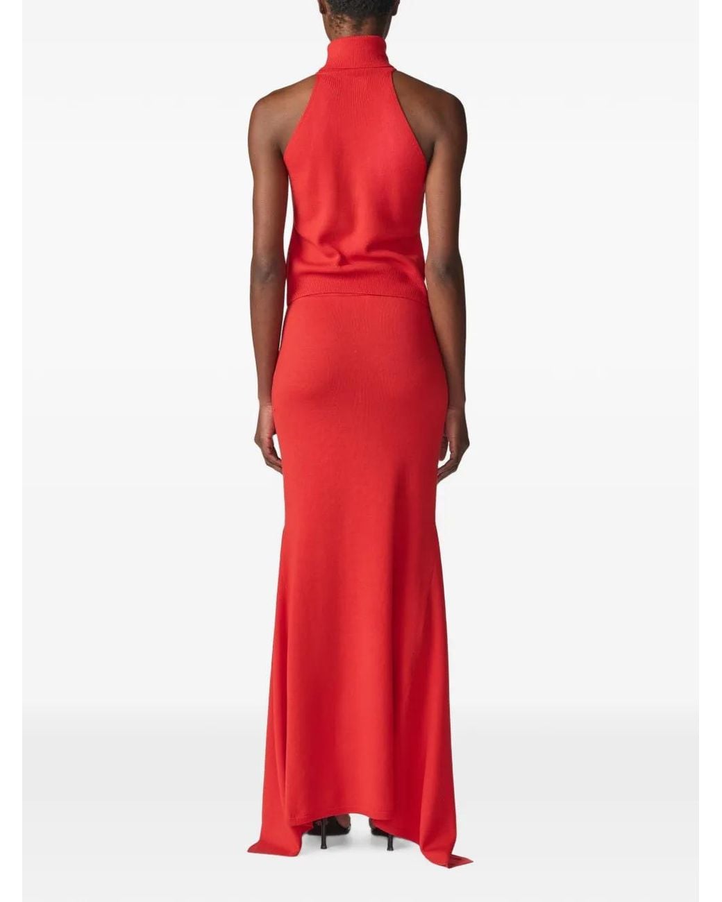 Monse Red Asymmetric Ribbed-Knit Maxi Skirt