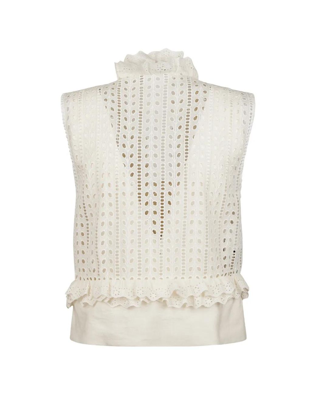 Alberta Ferretti White Ruffled Eyelet Blouse
