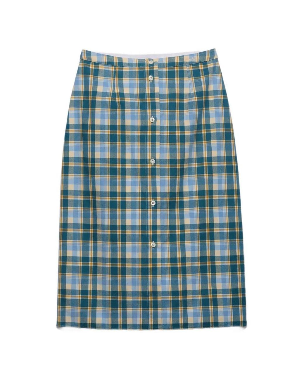 Prada Blue Plaid Cotton Pencil Skirt