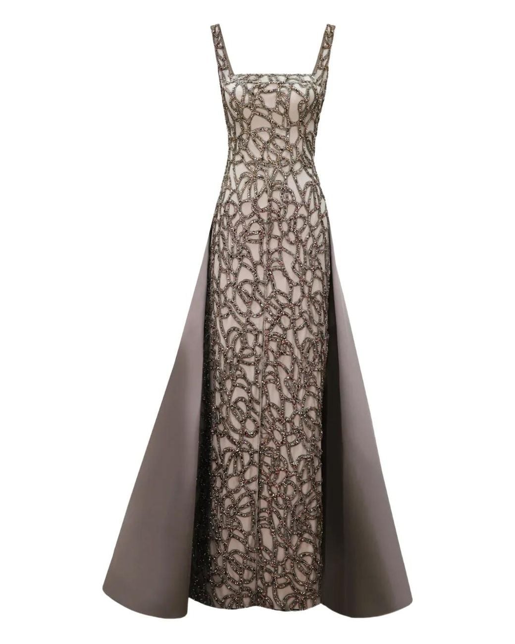Gemy Maalouf Natural Bateau-Collar Beaded Gown