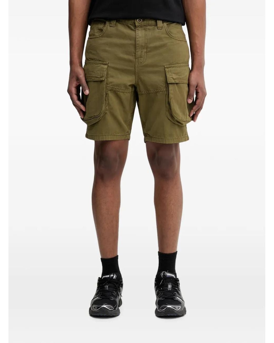 Alpha Industries Green Logo-Detail Cargo Shorts for men