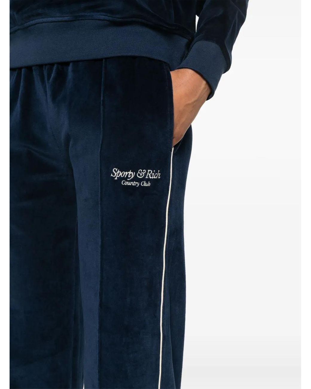 Sporty & Rich Blue Velour Cotton Track Pants