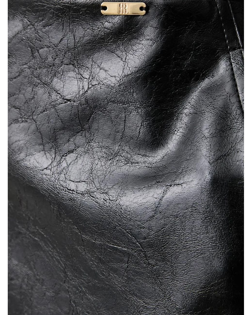 Fracomina Black Crinkled-Finish Midi Pencil Skirt