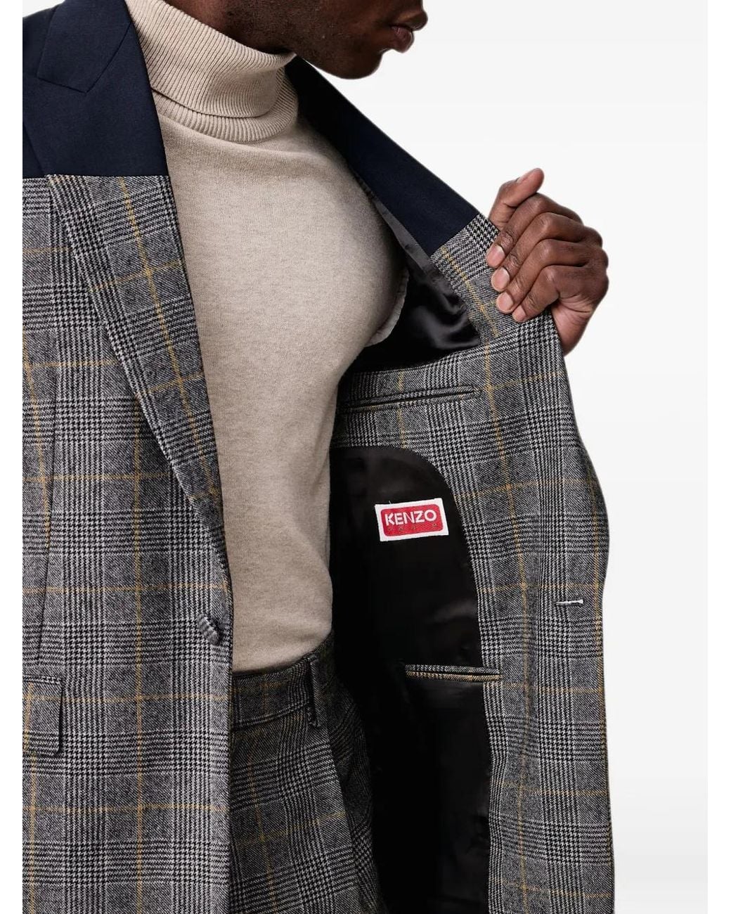 KENZO Gray Checks Single-Breasted Blazer for men