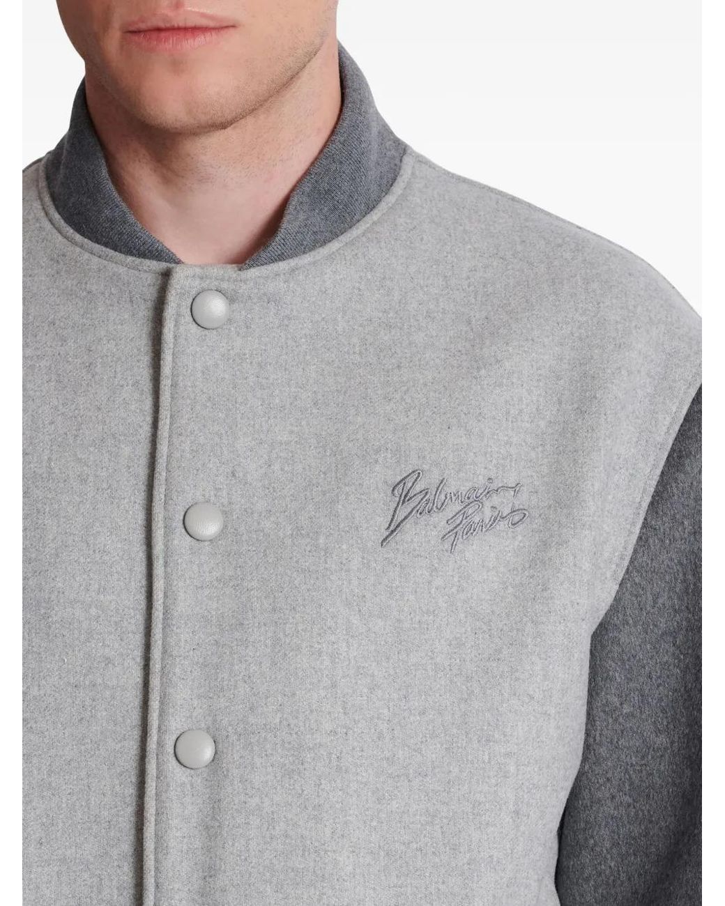 Balmain Gray Button-Down Bomber Jacket for men