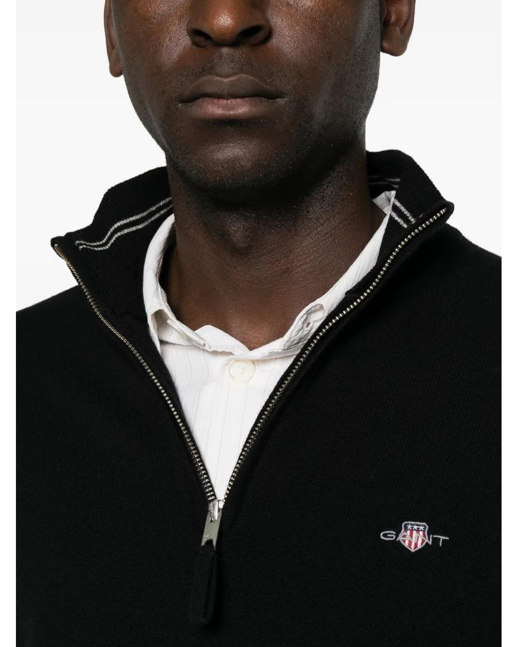 Gant Black Quarter-Zip Wool Sweater for men
