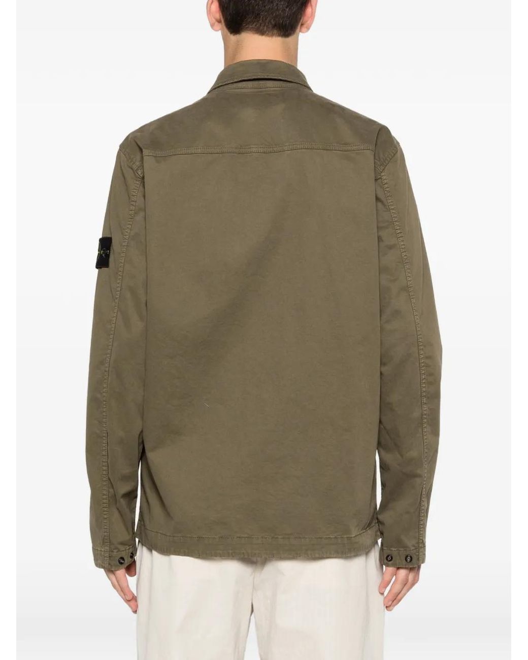 Stone Island Green Compass Logo-Patch Shirt for men