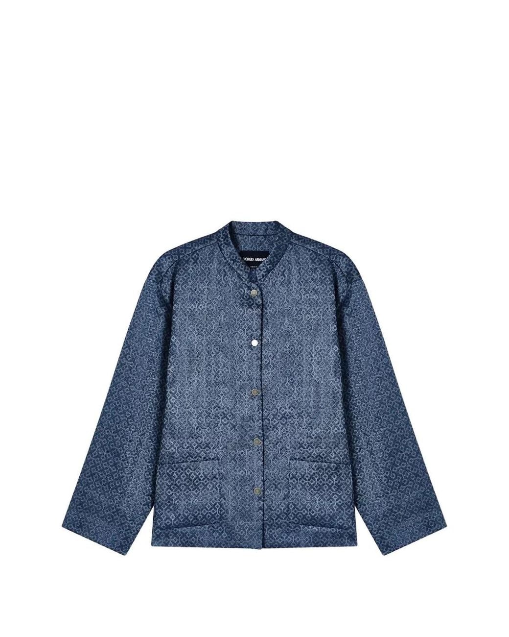Giorgio Armani Blue Geometric-Patterned Button-Up Jacket