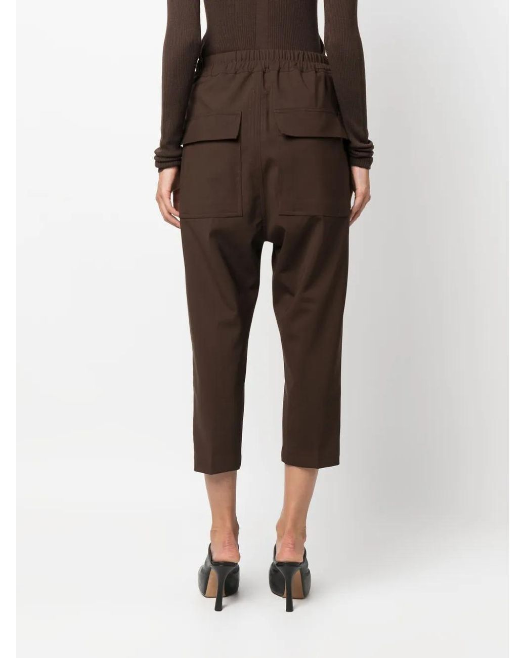 Rick Owens Brown Side-Stripe Cropped Trousers