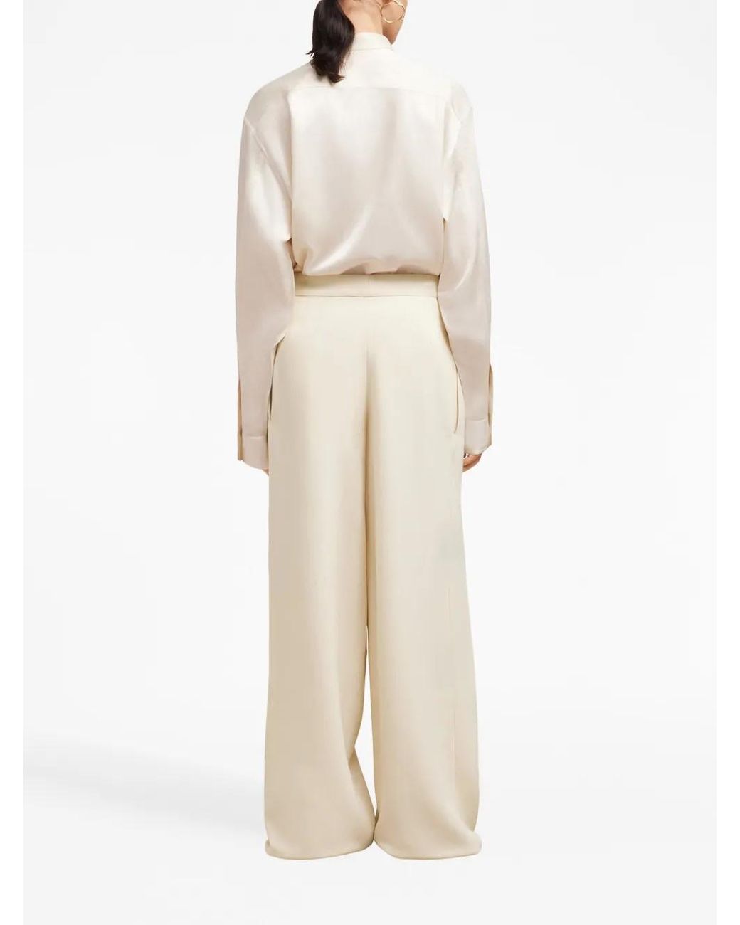 AMI Natural Layered Wide-Leg Trousers