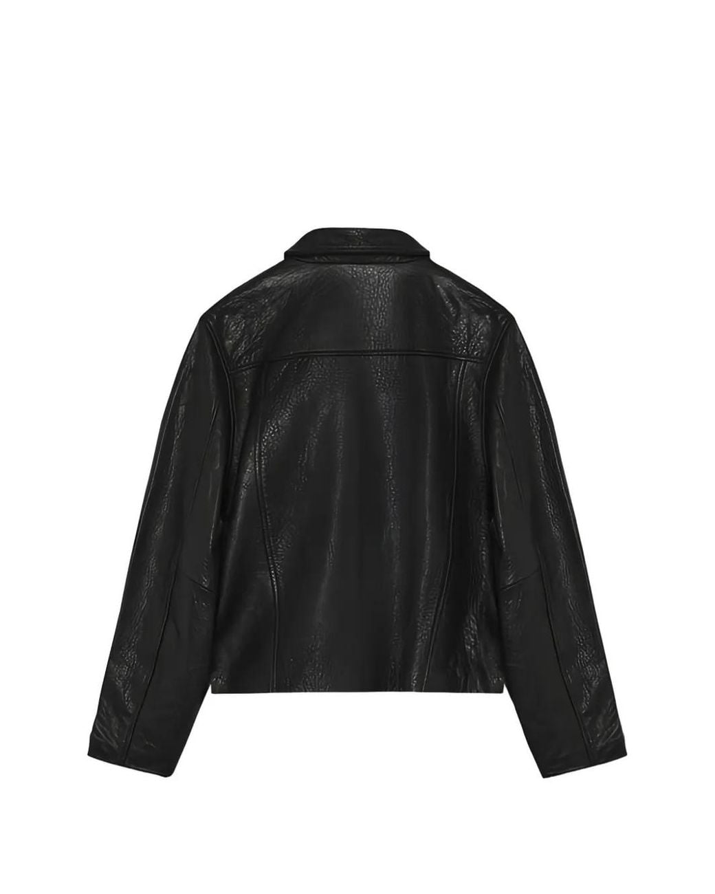 Won Hundred Black Collared Leather Jacket for men