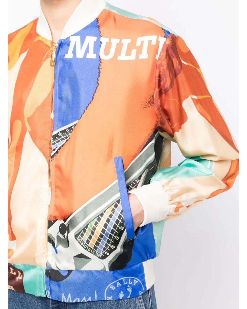 Bally Blue 6304133 Silk Graphic-Print Bomber Jacket for men