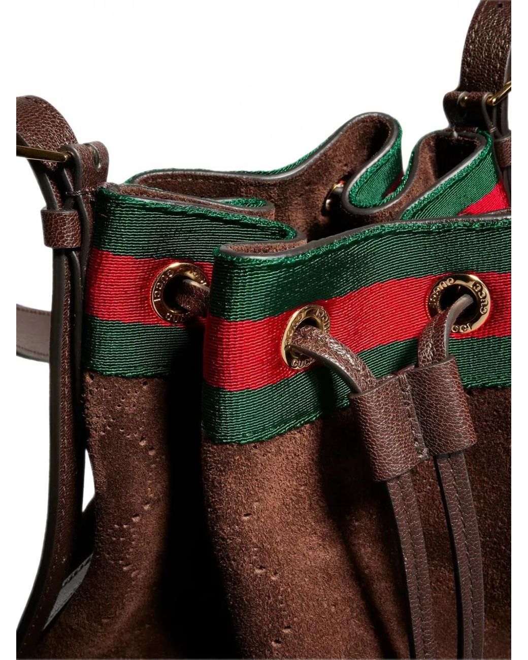 Gucci Brown Small Venice Web-Stripe Bucket Bag