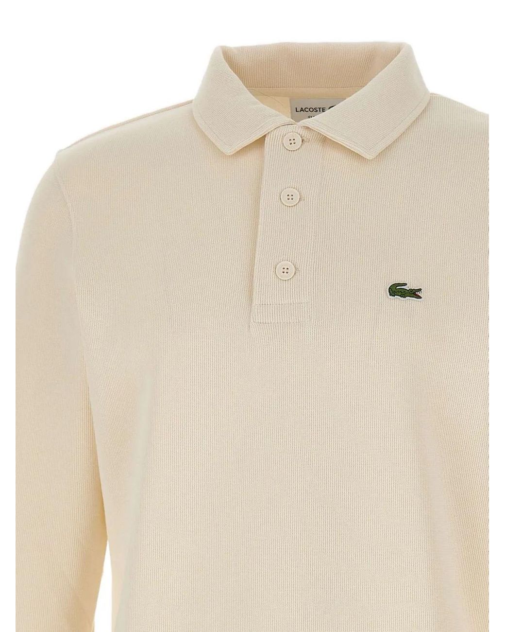 Lacoste White Logo-Embroidery Long-Sleeve Polo Shirt for men