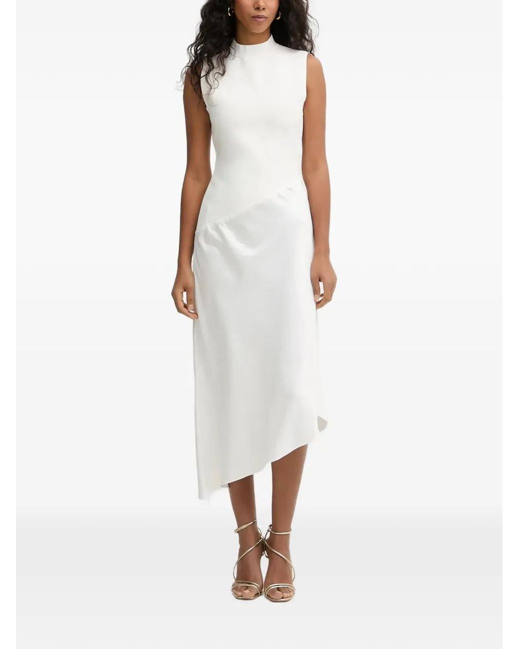 Hervé Léger White Esme Mock-Neck Asymmetric Midi Dress