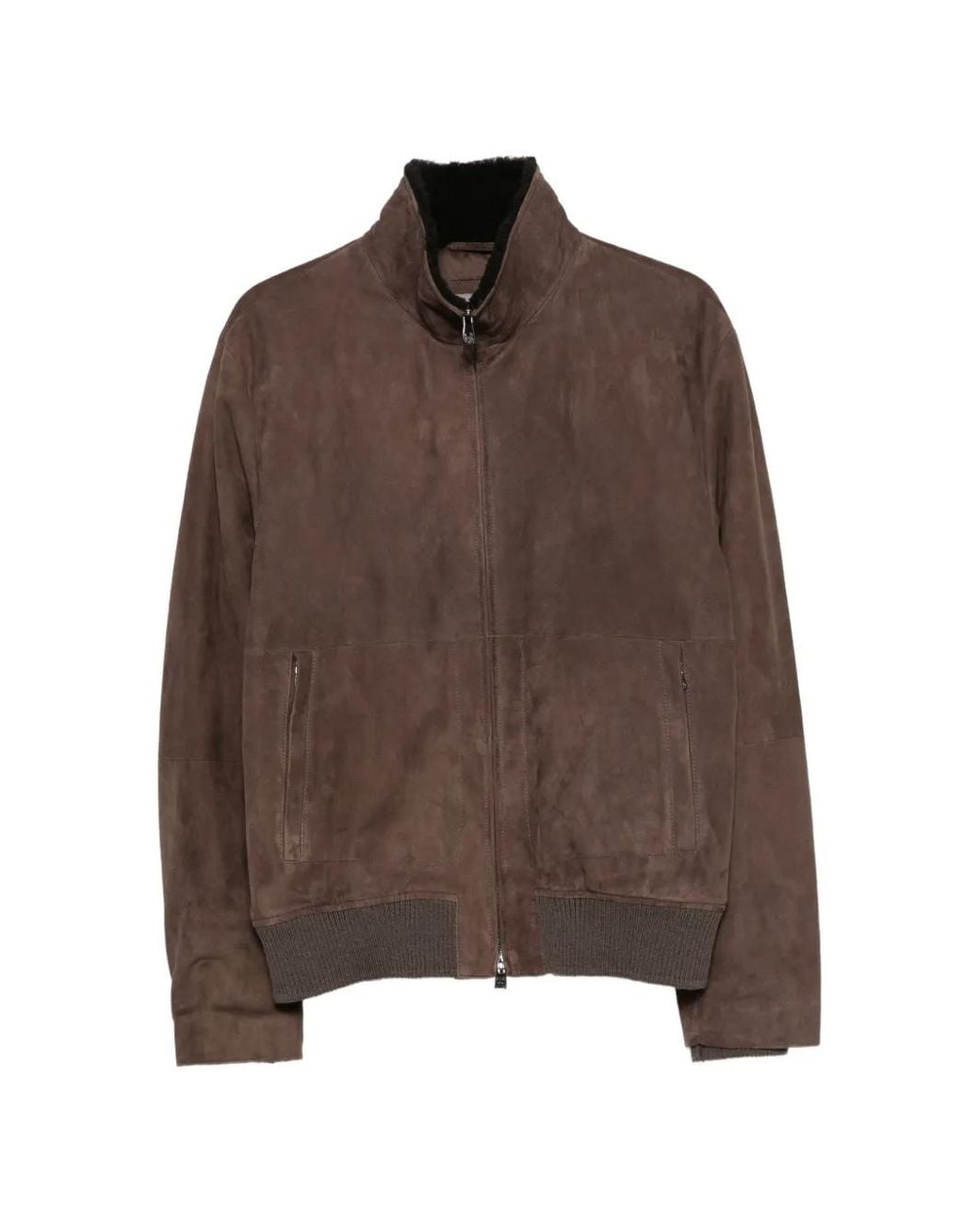 Corneliani Brown Shearling-Collar Suede Jacket for men